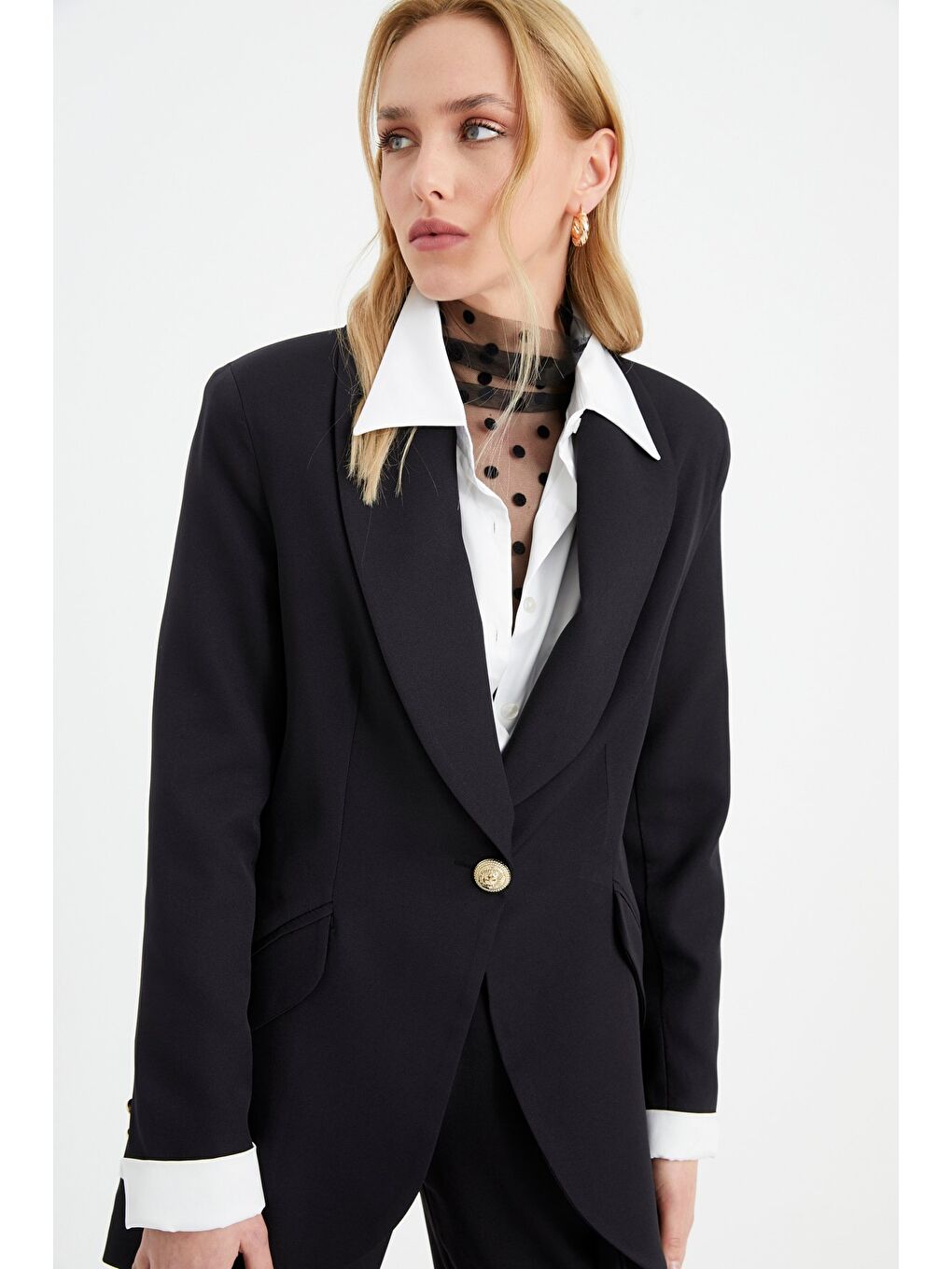 Düğme Detaylı Uzun Ceket - Siyah-3