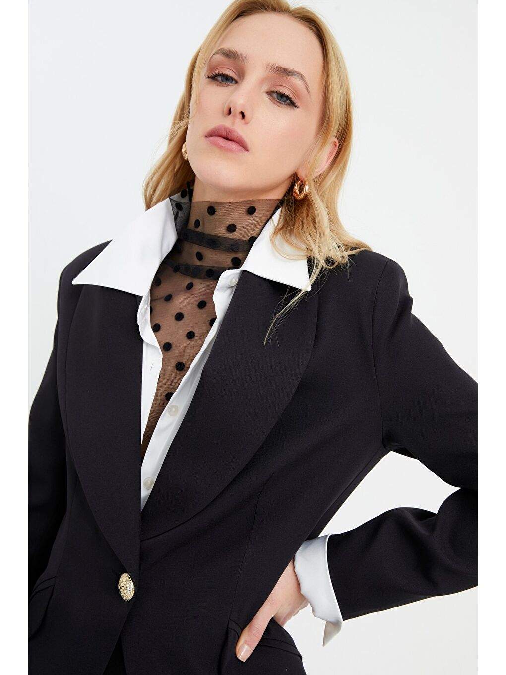 Düğme Detaylı Uzun Ceket - Siyah-6