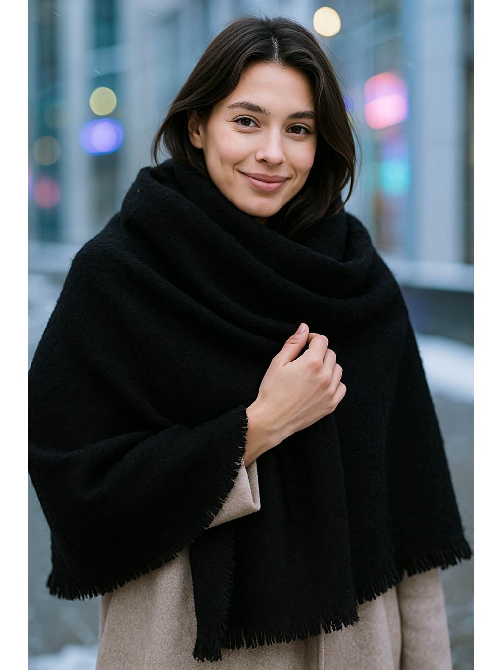 Unisex Siyah Yumuşak Dokulu Kalın Atkı - Şal 70x180cm Sal1206-2