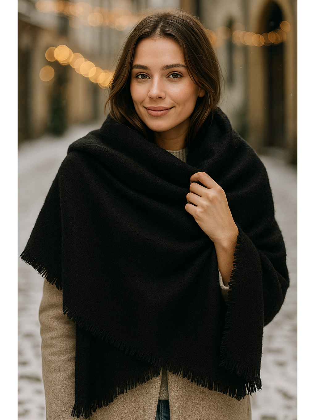 Unisex Siyah Yumuşak Dokulu Kalın Atkı - Şal 70x180cm Sal1206-3