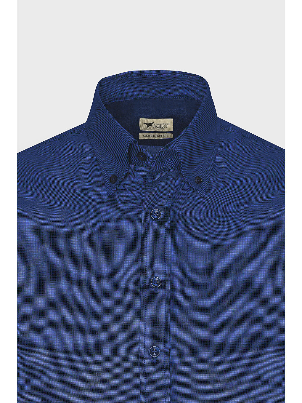 Erkek Koyu Lacivert Tailored Slim Fit Dar Kesim Düğmeli Yaka Oxford Gömlek-9