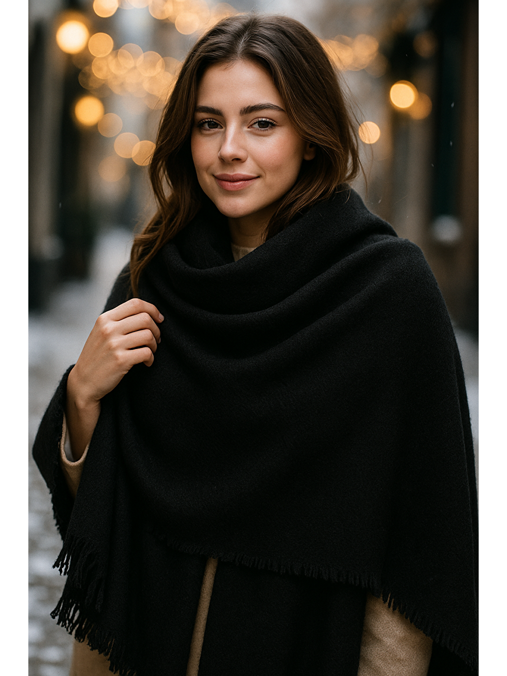 Unisex Siyah Yumuşak Dokulu Kalın Atkı - Şal 70x180cm Sal1206-4