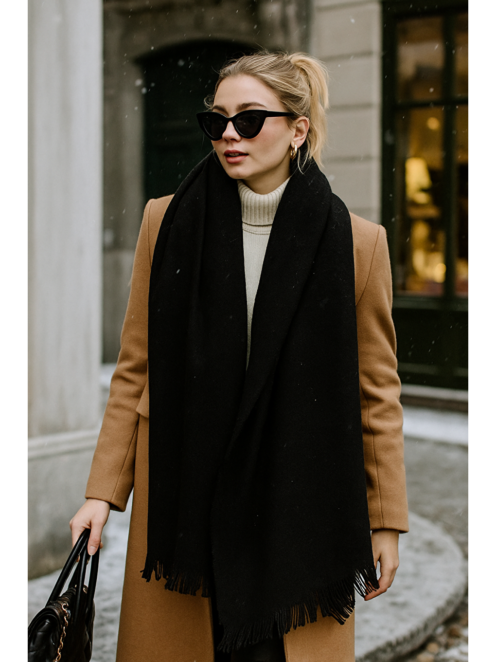 Unisex Siyah Yumuşak Dokulu Kalın Atkı - Şal 70x180cm Sal1206-5