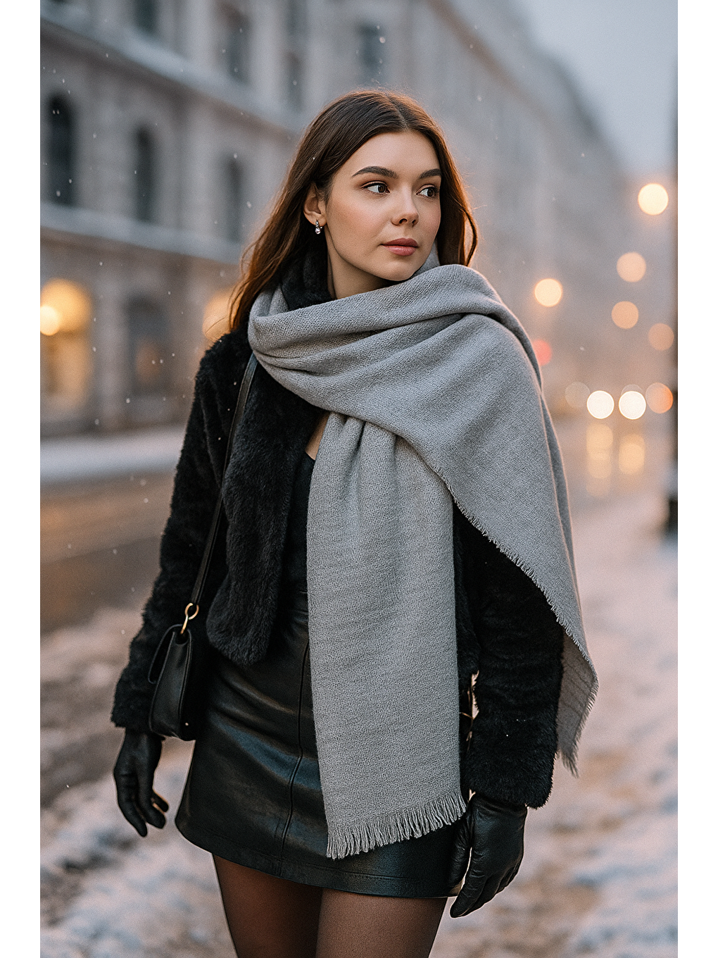 Unisex Gri Yumuşak Dokulu Kalın Atkı - Şal 70x180 Cm Sal1206