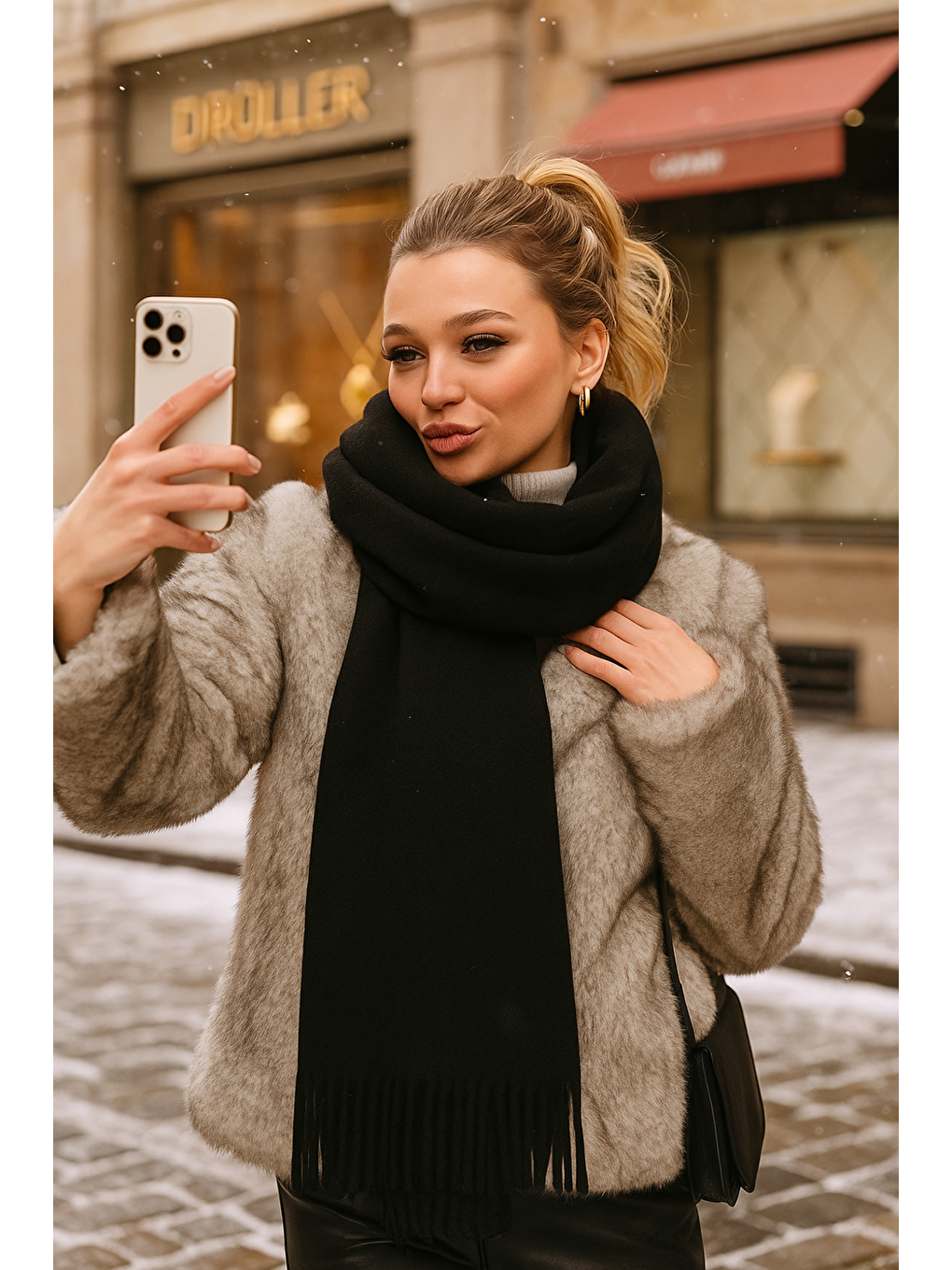 Unisex Siyah Yumuşak Dokulu Kalın Atkı - Şal 70x180cm Sal1206-6