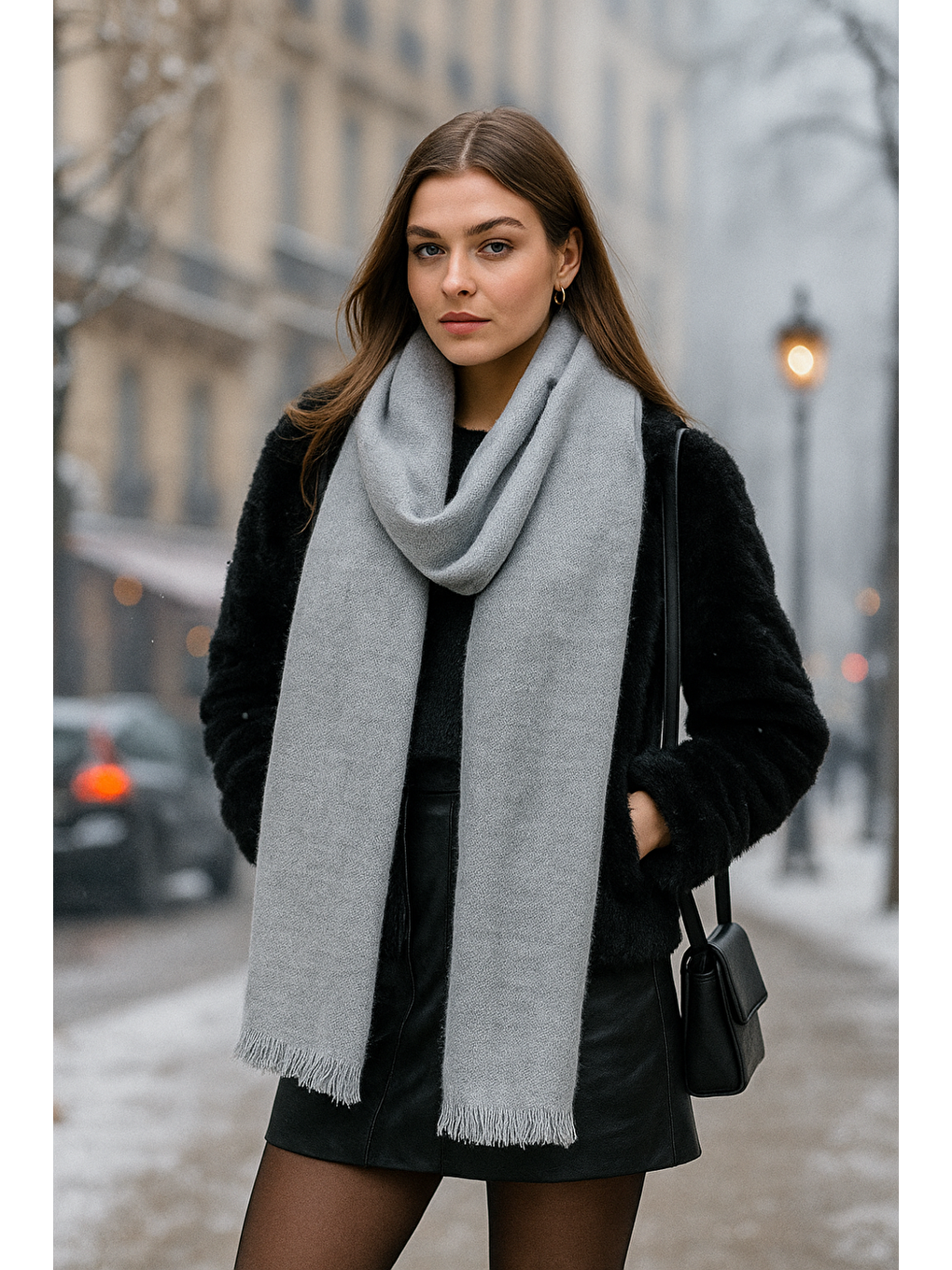 Unisex Gri Yumuşak Dokulu Kalın Atkı - Şal 70x180 Cm Sal1206-1