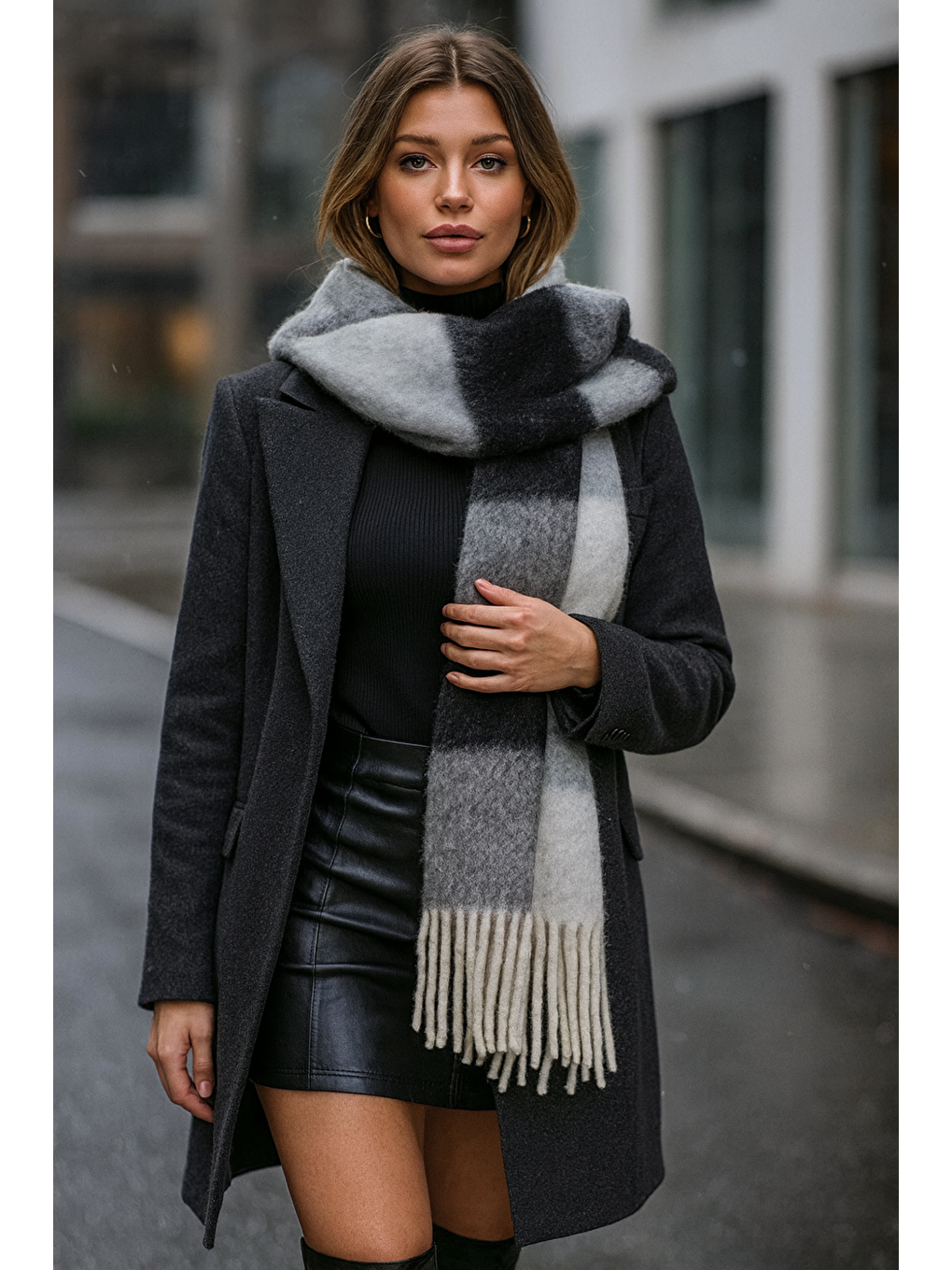 Kadın Siyah Omuz Şalı Atkı 45x200 Cm Sal1270