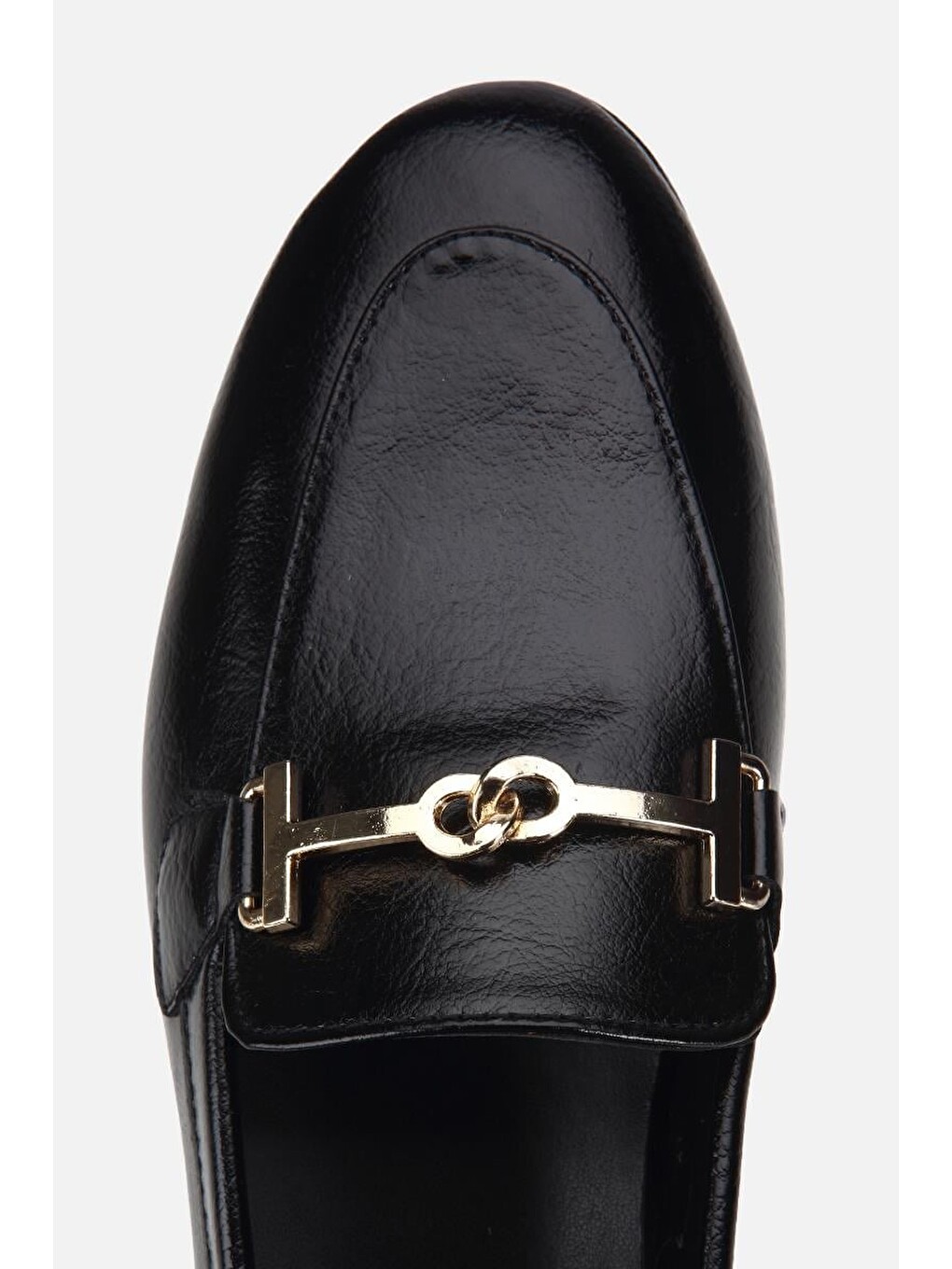 Kadın Siyah Rugan Gold Tokalı Loafer-4