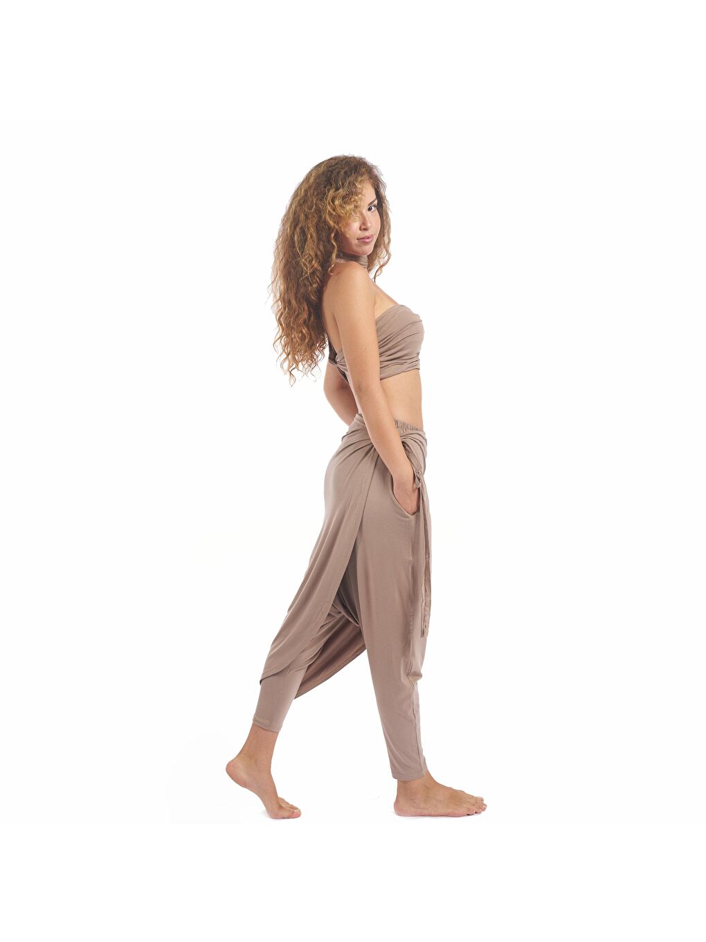 Bej Kadın Şalvar Pantolon - Bella Vizon Kadın Şalvar Pantolon ( Viskon Likralı Kumaş - 4 Mevsim )-1