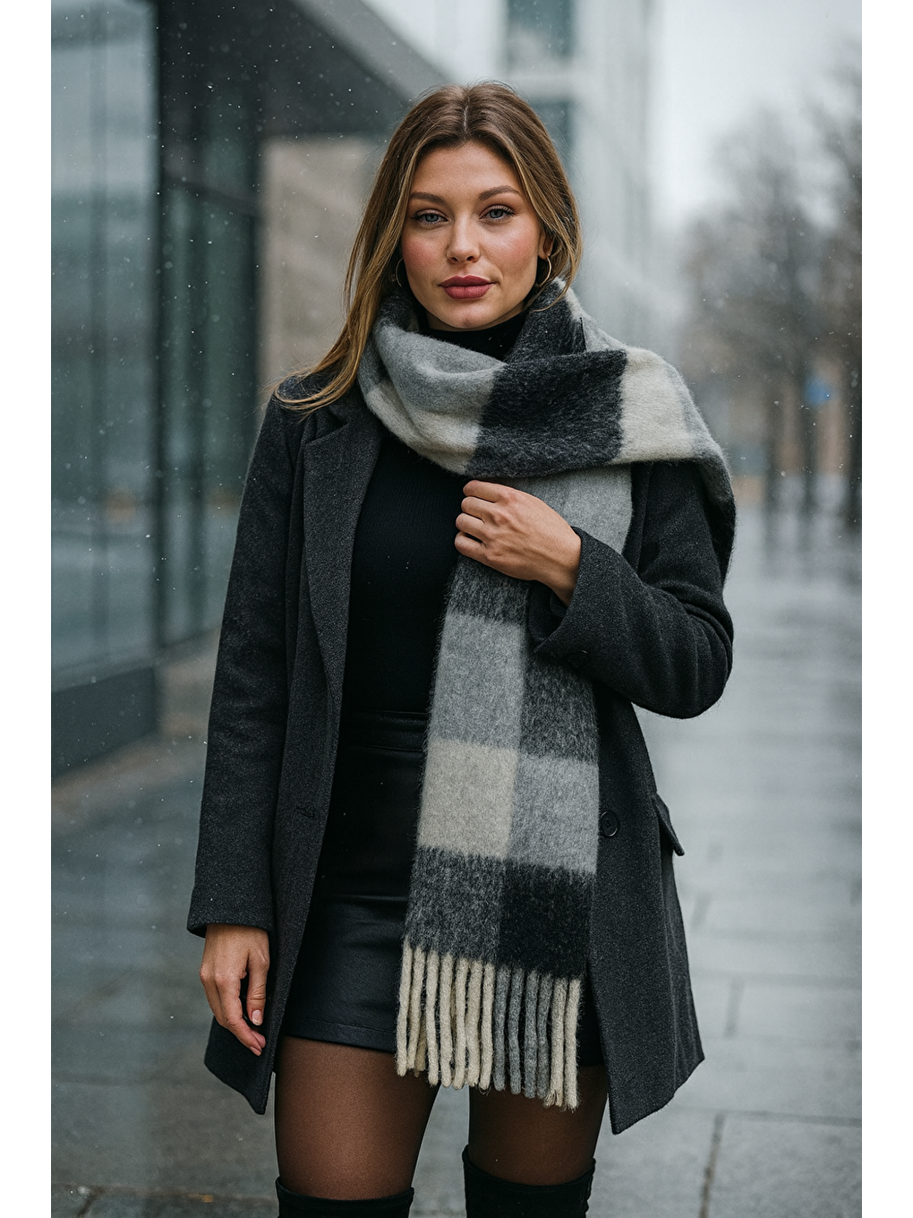 Kadın Siyah Omuz Şalı Atkı 45x200 Cm Sal1270-2