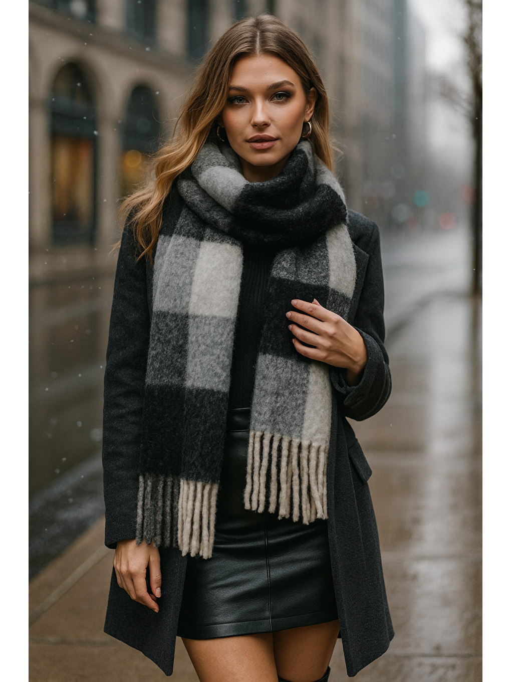 Kadın Siyah Omuz Şalı Atkı 45x200 Cm Sal1270-3