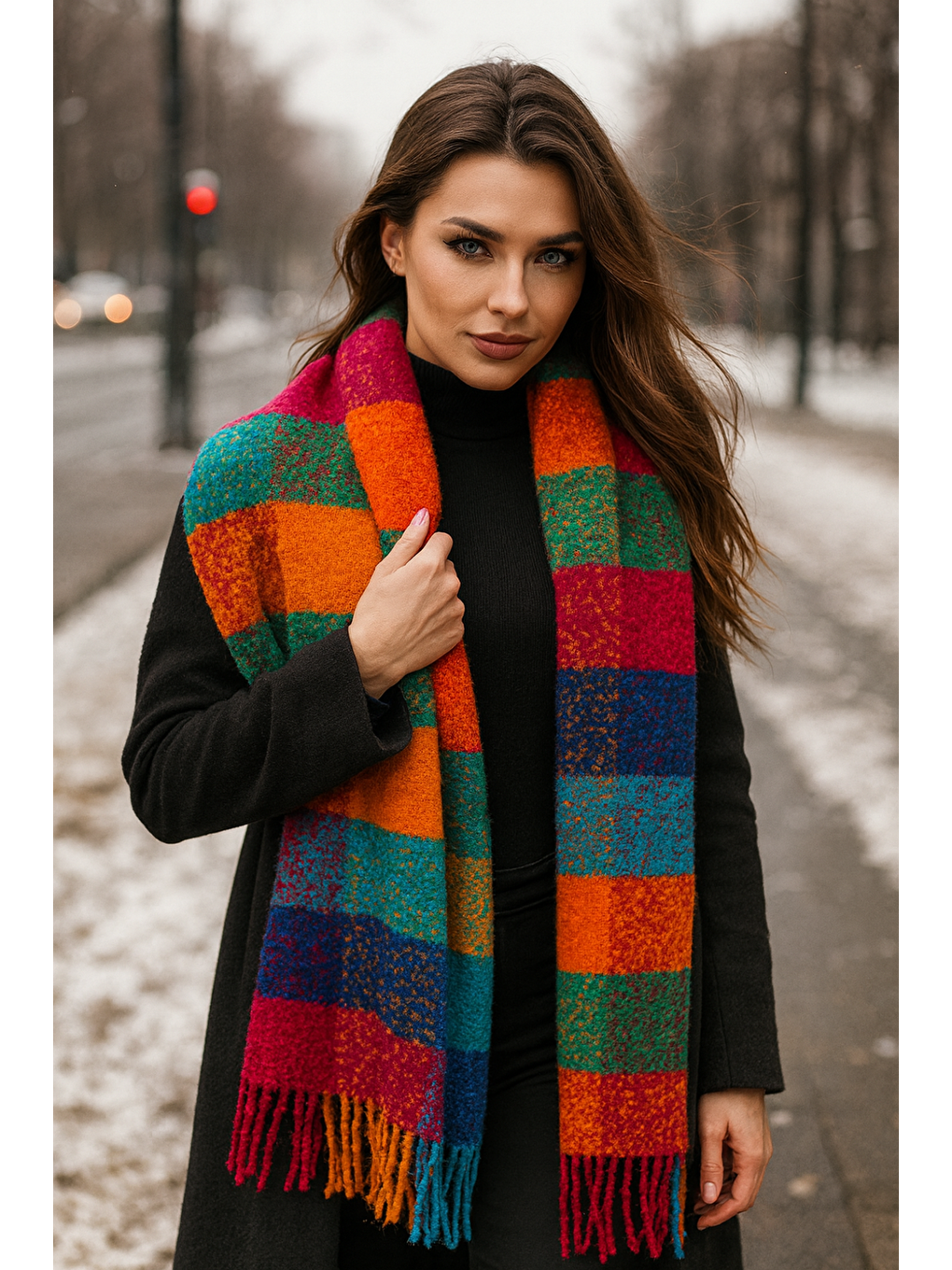 Kadın Kalın Turuncu Buklet Atkı Şal 40x210 cm SAL1292-1