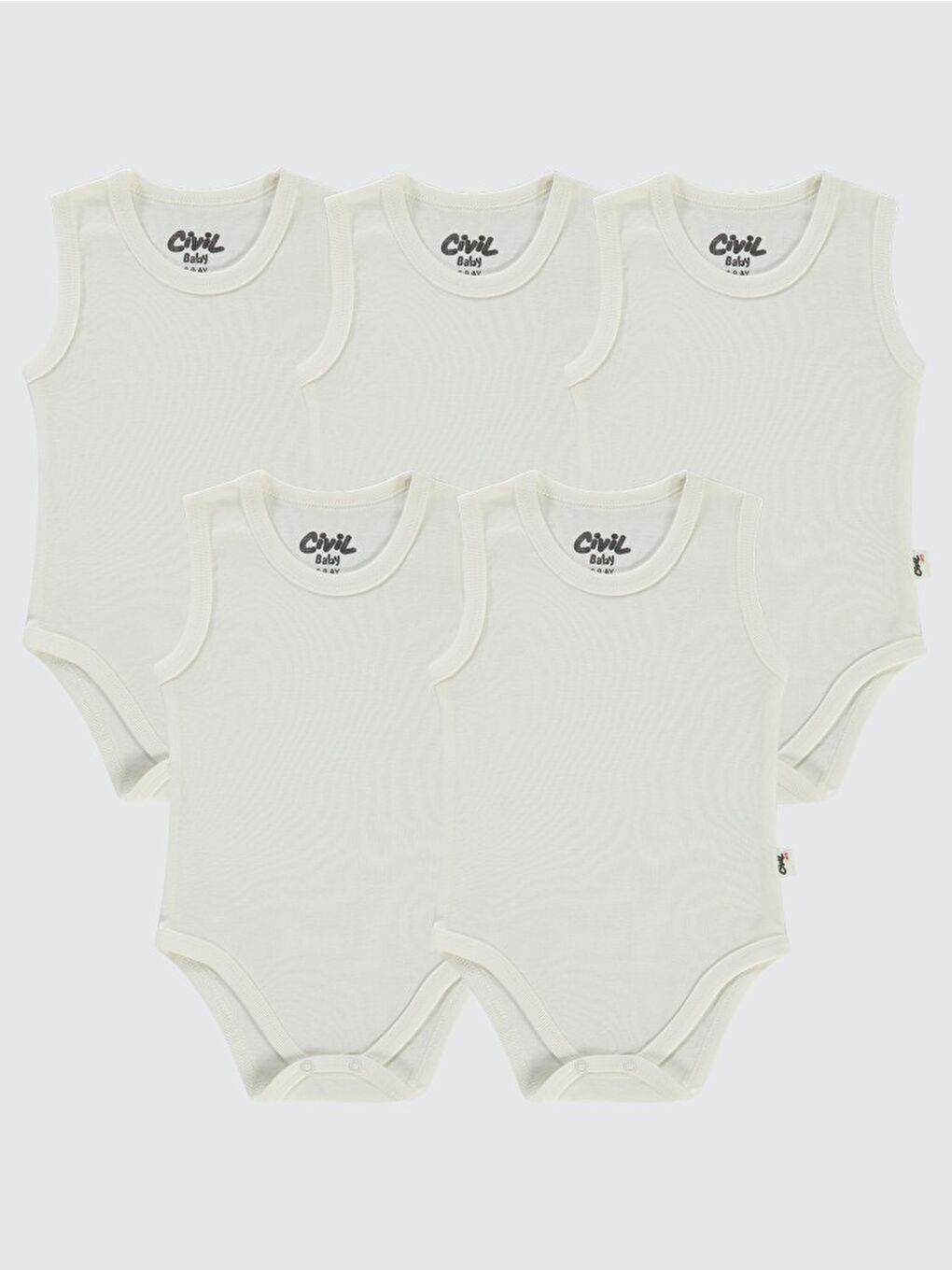 Beyaz Baby 5 li Düz Basic Sıfır Kol 3-9 Ay Çıtçıtlı Badi