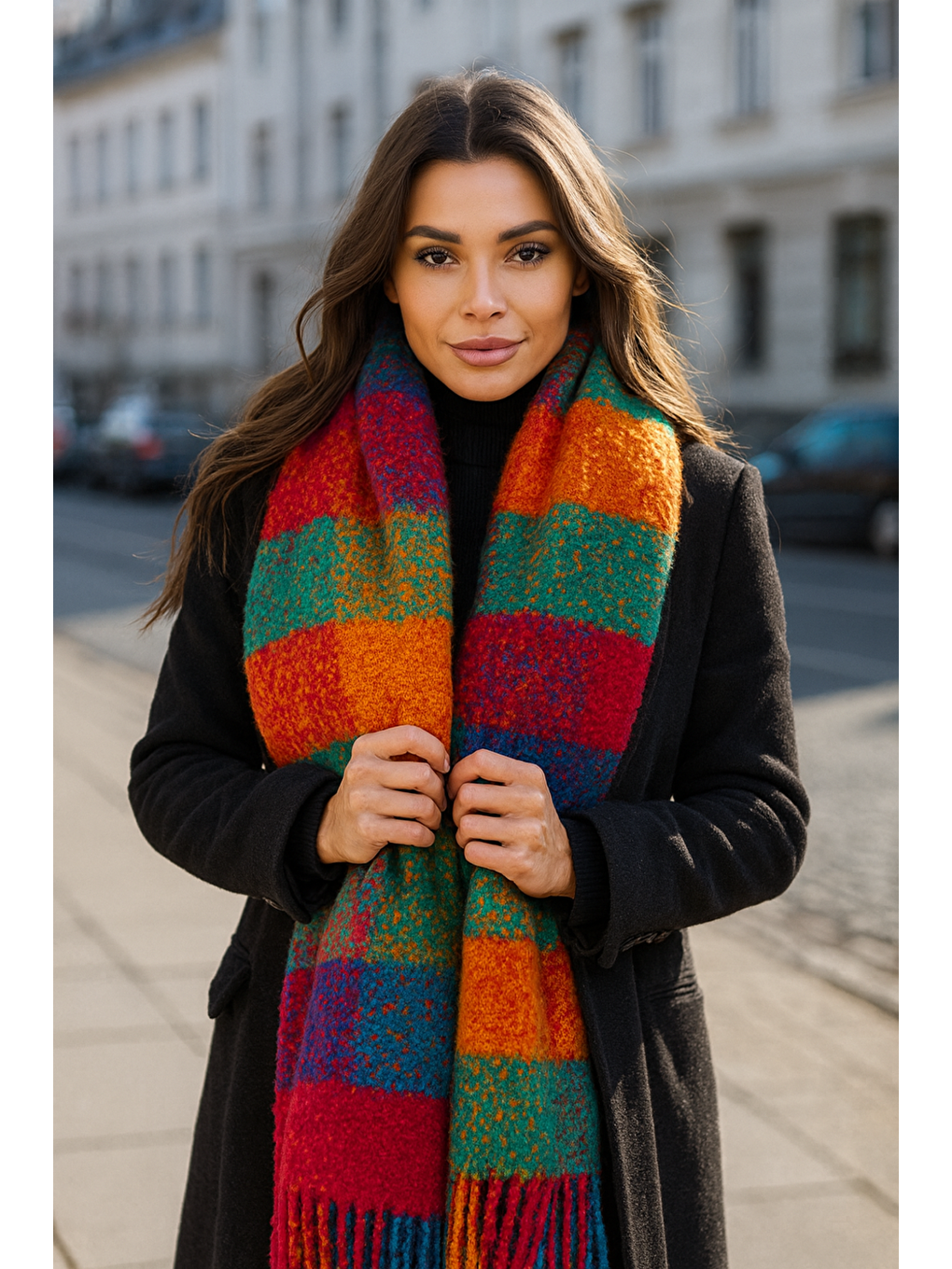 Kadın Kalın Turuncu Buklet Atkı Şal 40x210 cm SAL1292-2