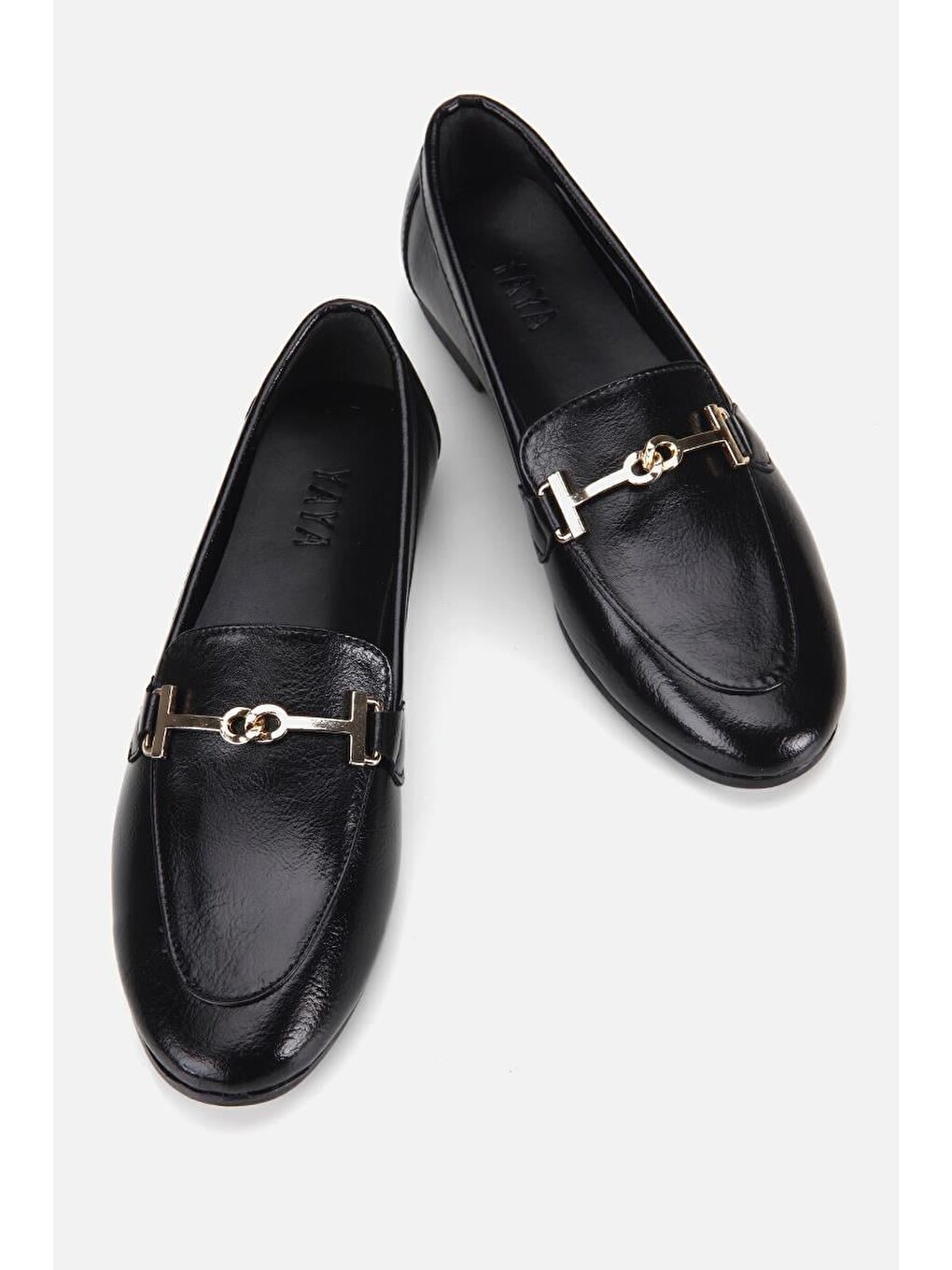 Kadın Siyah Rugan Gold Tokalı Loafer-5
