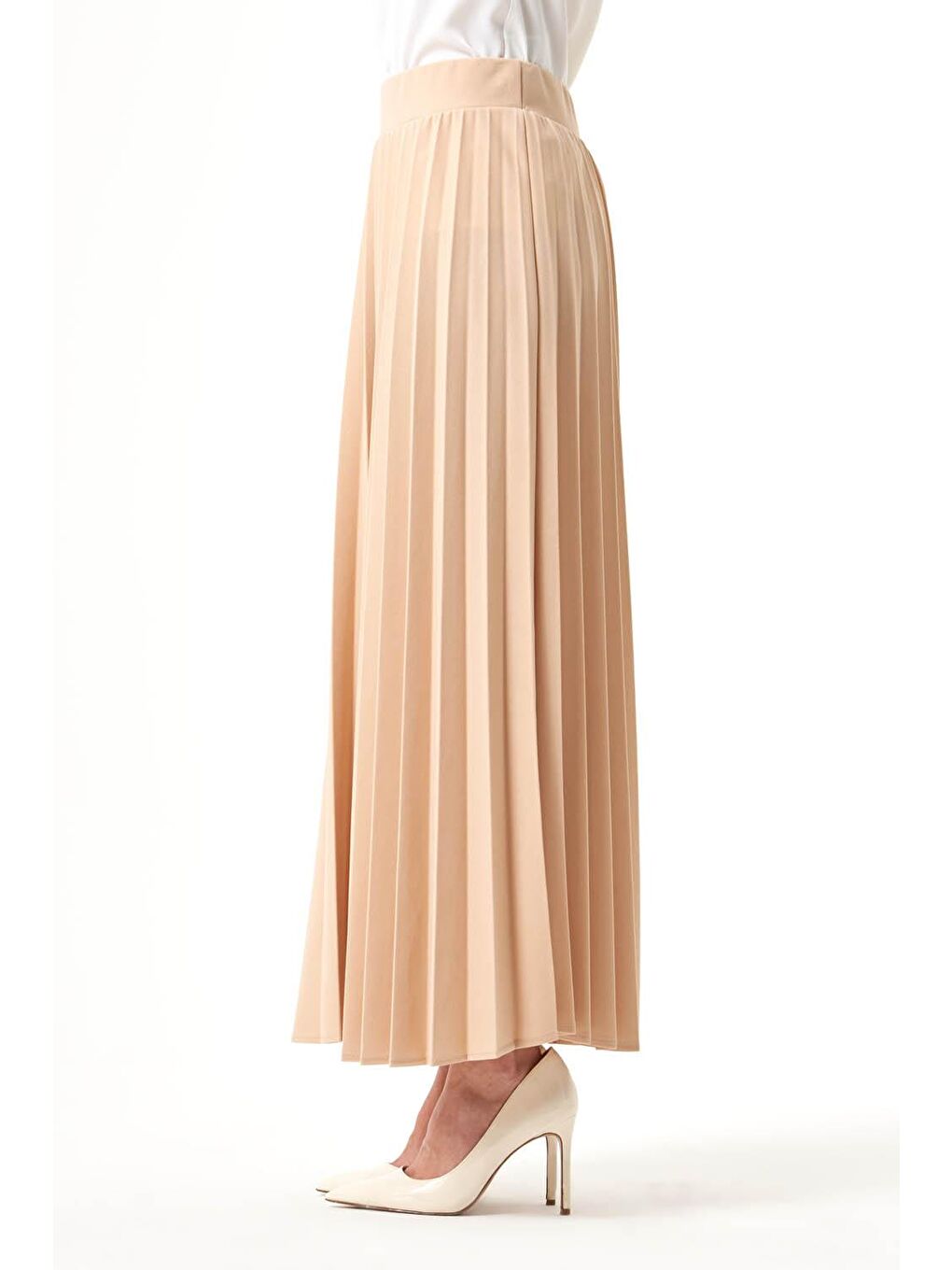 Krep Örme Piliseli Bej Etek-1