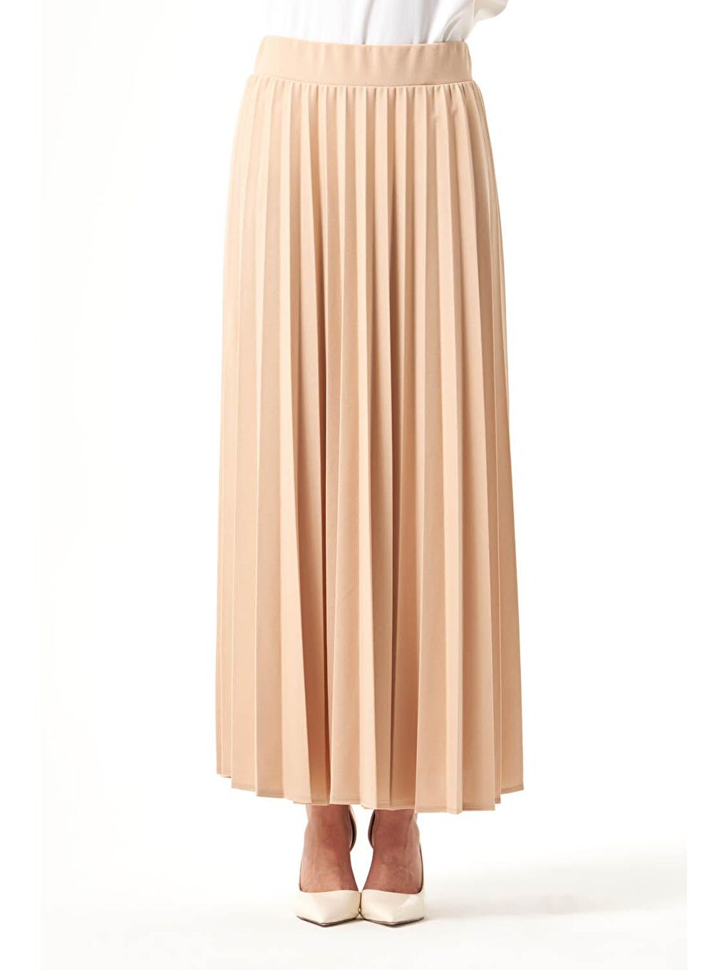 Krep Örme Piliseli Bej Etek-2