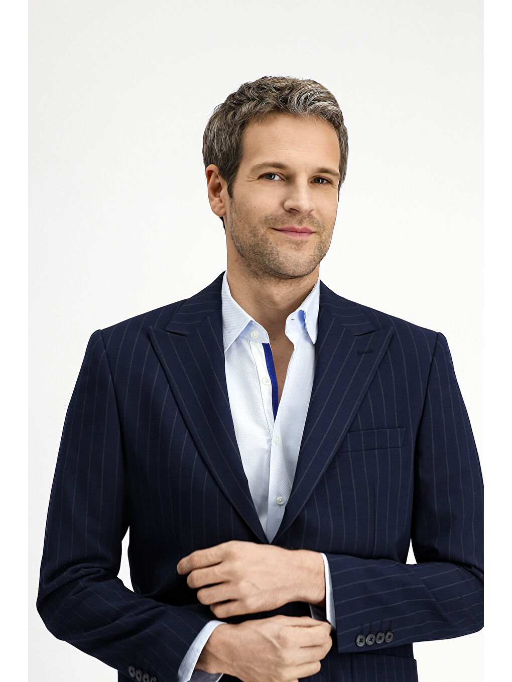 Lacivert Regular Fit Çizgili Takım Elbise-2