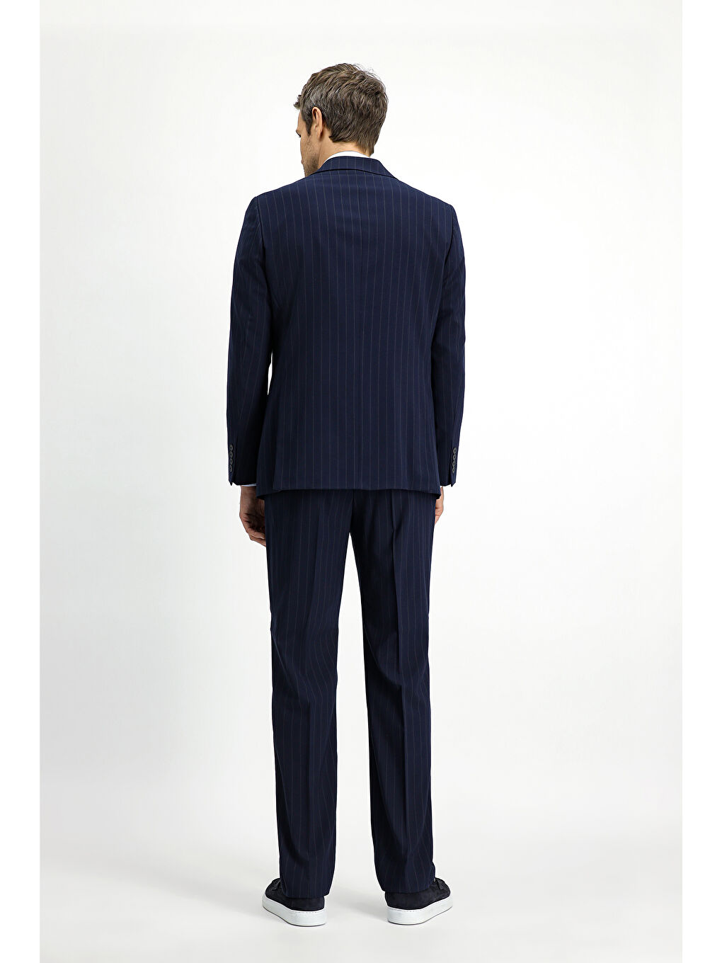 Lacivert Regular Fit Çizgili Takım Elbise-3