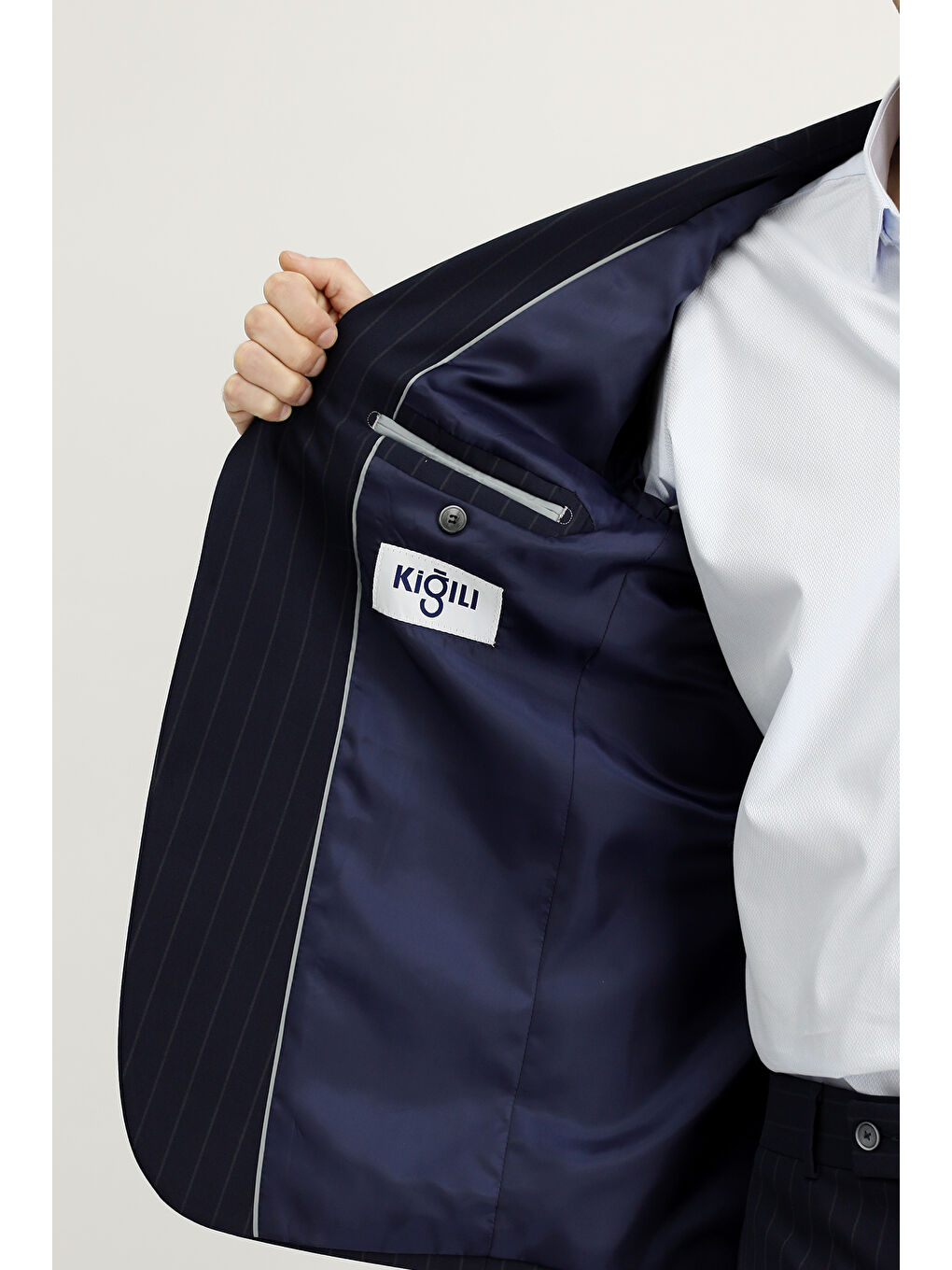 Lacivert Regular Fit Çizgili Takım Elbise-4