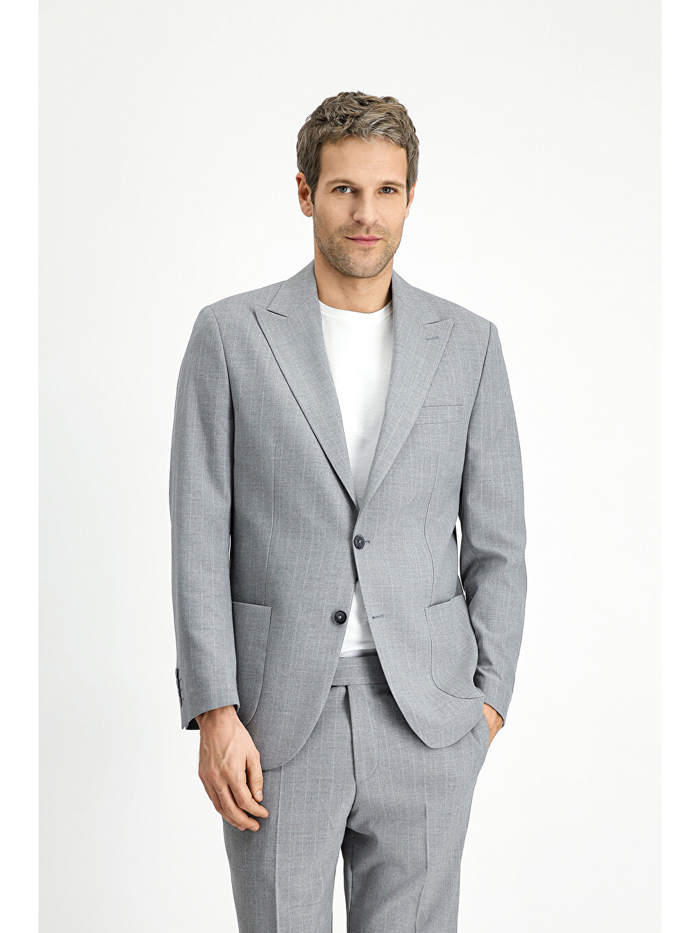 Gri Regular Fit Çizgili Takım Elbise-2