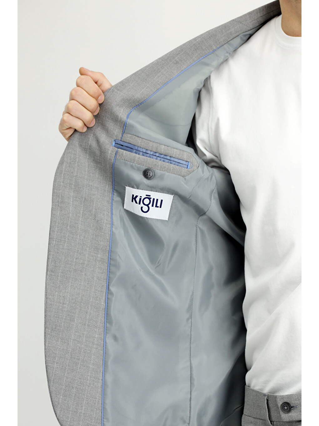Gri Regular Fit Çizgili Takım Elbise-4