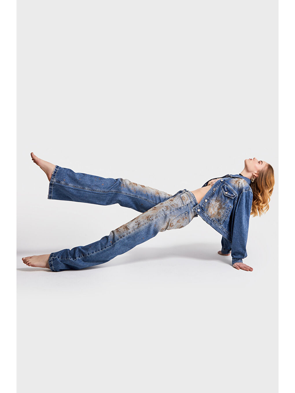 Mavi Kadın T.Kot Rengi 4S568 Parlak Taşlı Tasarım Baggy Flare Fit Denim-3