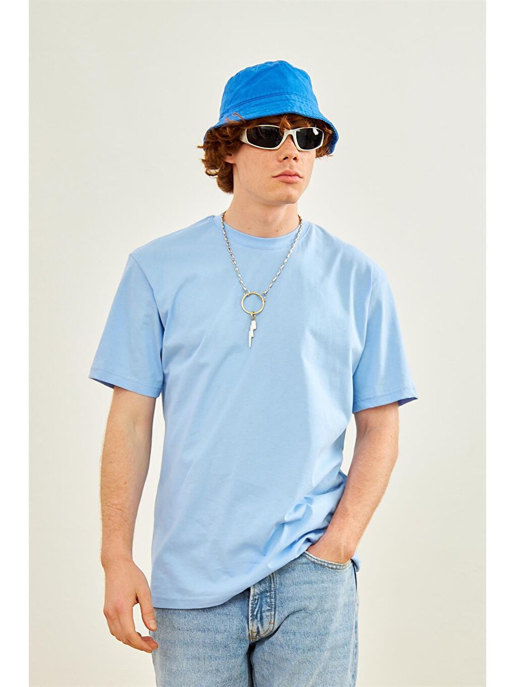 Danger Erkek Basic Oversize Tişört Mavi
