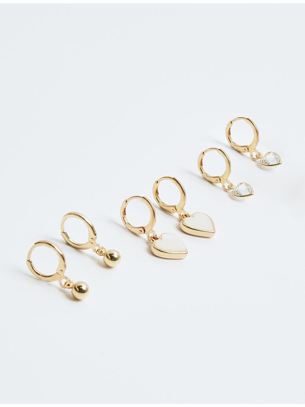 Sarı Altın Kalp Figürlü Çoklu Küpe Seti-1