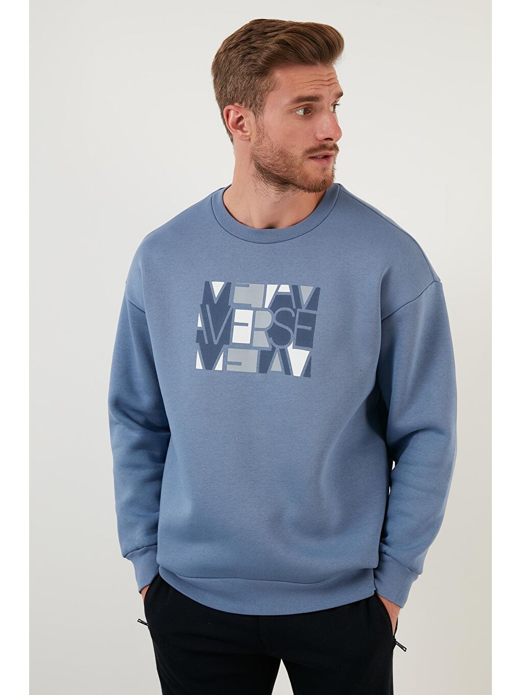 Mavi Pamuklu Oversize İçi Tüylü Yumuşak Şardonlu Sweat 572METAVERSE-4