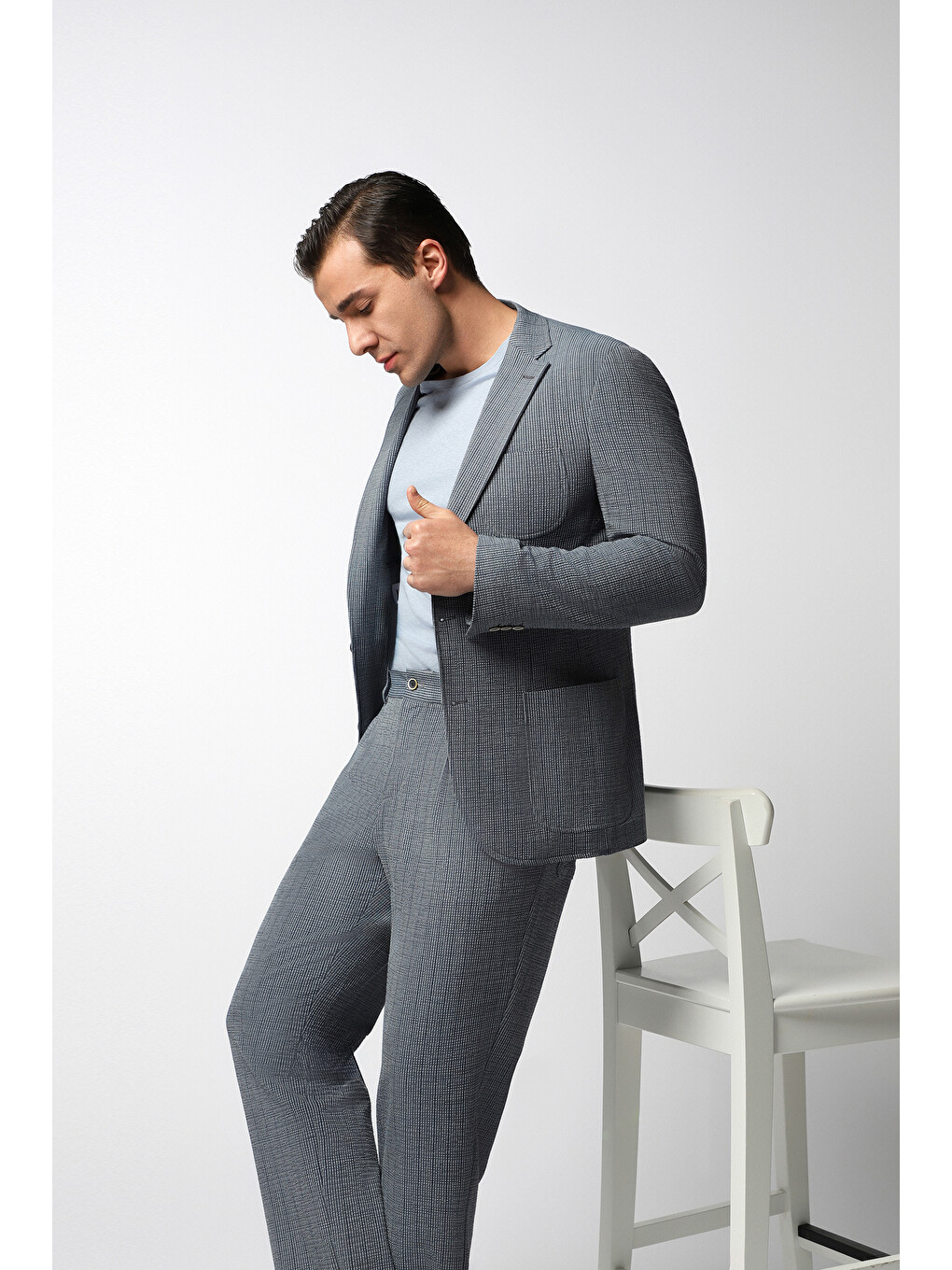 Lacivert Regular Fit Desenli Takım Elbise-2