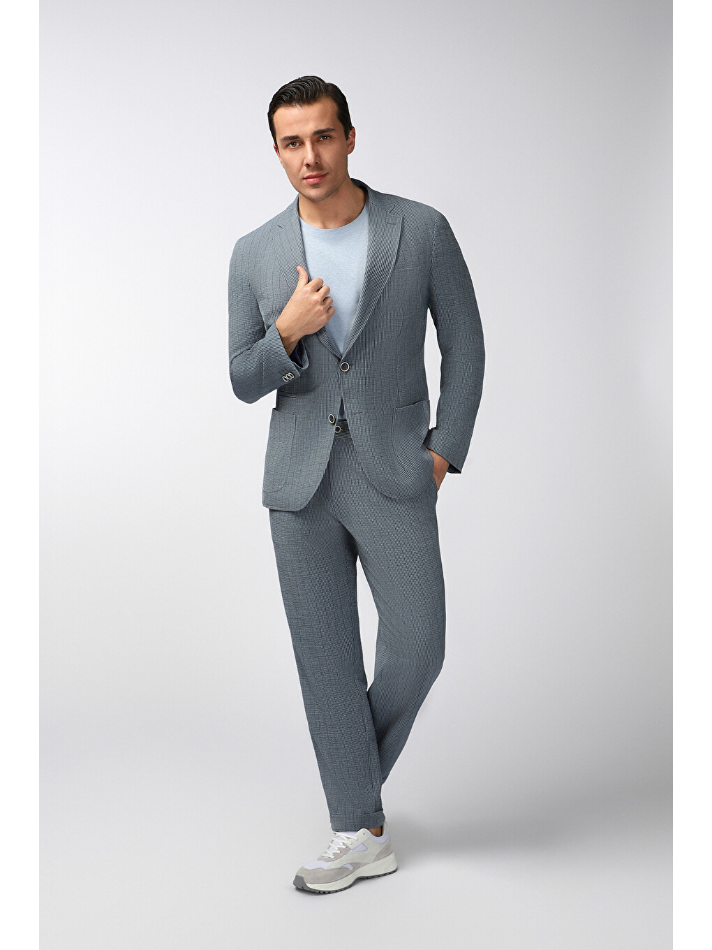Lacivert Regular Fit Desenli Takım Elbise-3