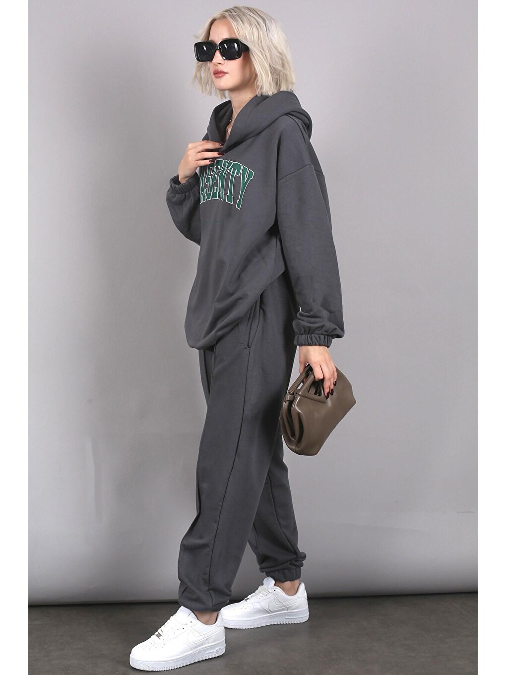 Gri Füme Oversize Baskılı Eşofman Takım Mg1561-3