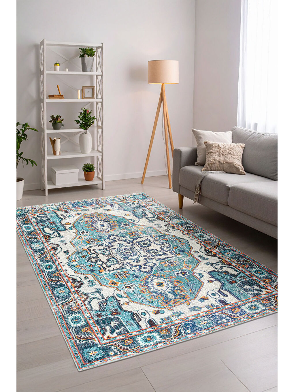 Mavi Dekoratif Özel Tasarım Yıkanabilir İnce Kaymaz Tabanlı Modern Halı KECE FR09-1