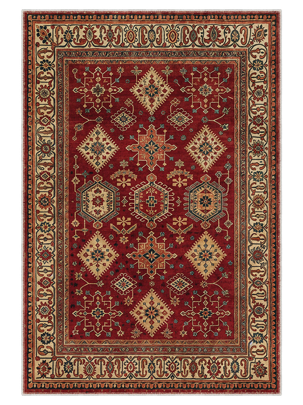 Kırmızı Dekoratif Özel Tasarım Yıkanabilir İnce Kaymaz Tabanlı Modern Halı KECE FR08