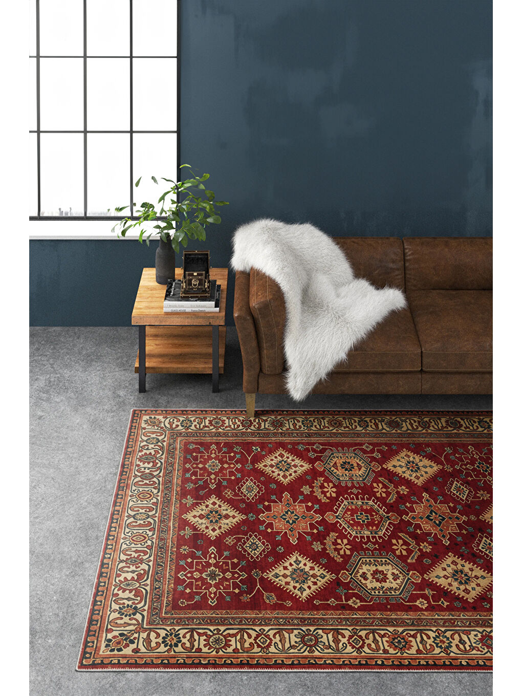 Kırmızı Dekoratif Özel Tasarım Yıkanabilir İnce Kaymaz Tabanlı Modern Halı KECE FR08-1