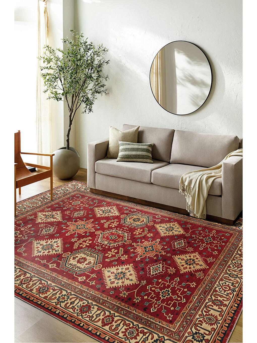 Kırmızı Dekoratif Özel Tasarım Yıkanabilir İnce Kaymaz Tabanlı Modern Halı KECE FR08-2