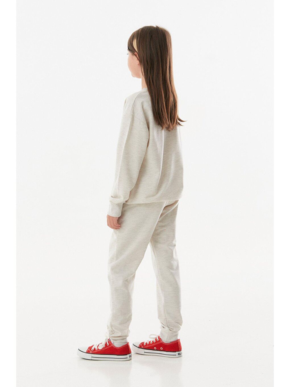 Bej Çiçek Nakışlı Kız Çocuk Eşofman Takımı-4