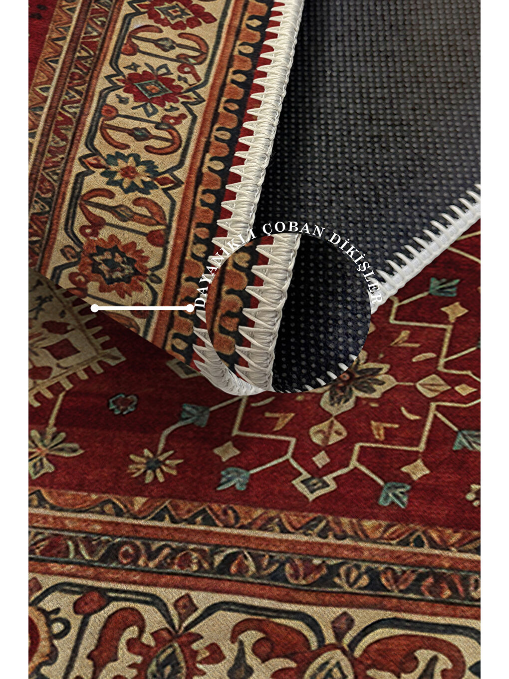 Kırmızı Dekoratif Özel Tasarım Yıkanabilir İnce Kaymaz Tabanlı Modern Halı KECE FR08-3