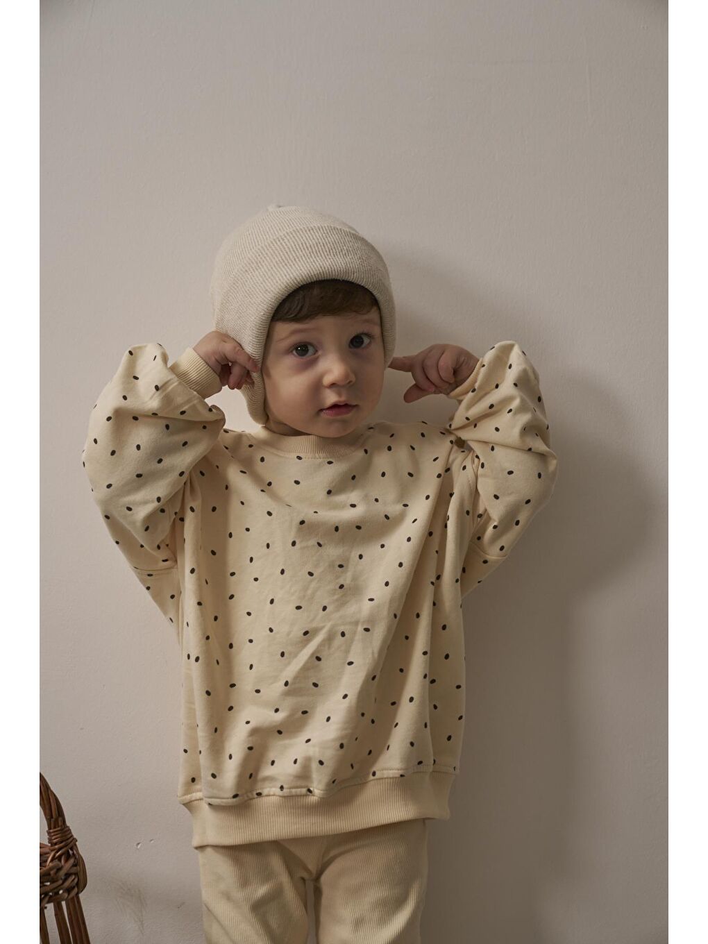 Ekru Siyah Puantiyeli Bebek Alt Üst Takım-2