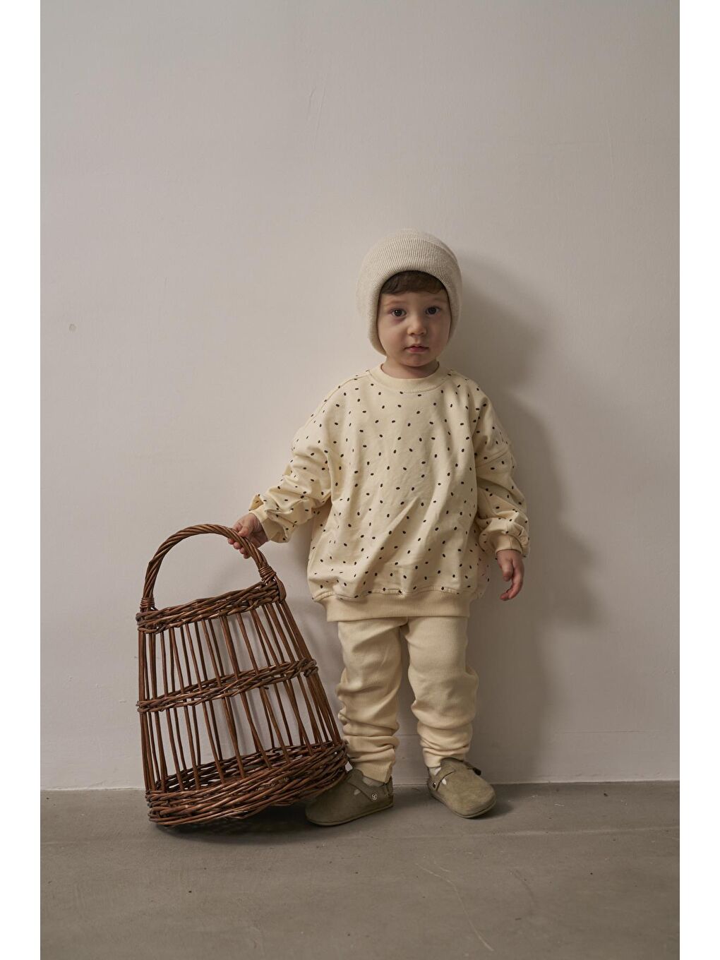 Ekru Siyah Puantiyeli Bebek Alt Üst Takım-4