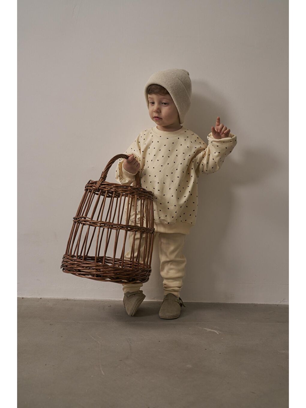 Ekru Siyah Puantiyeli Bebek Alt Üst Takım-7