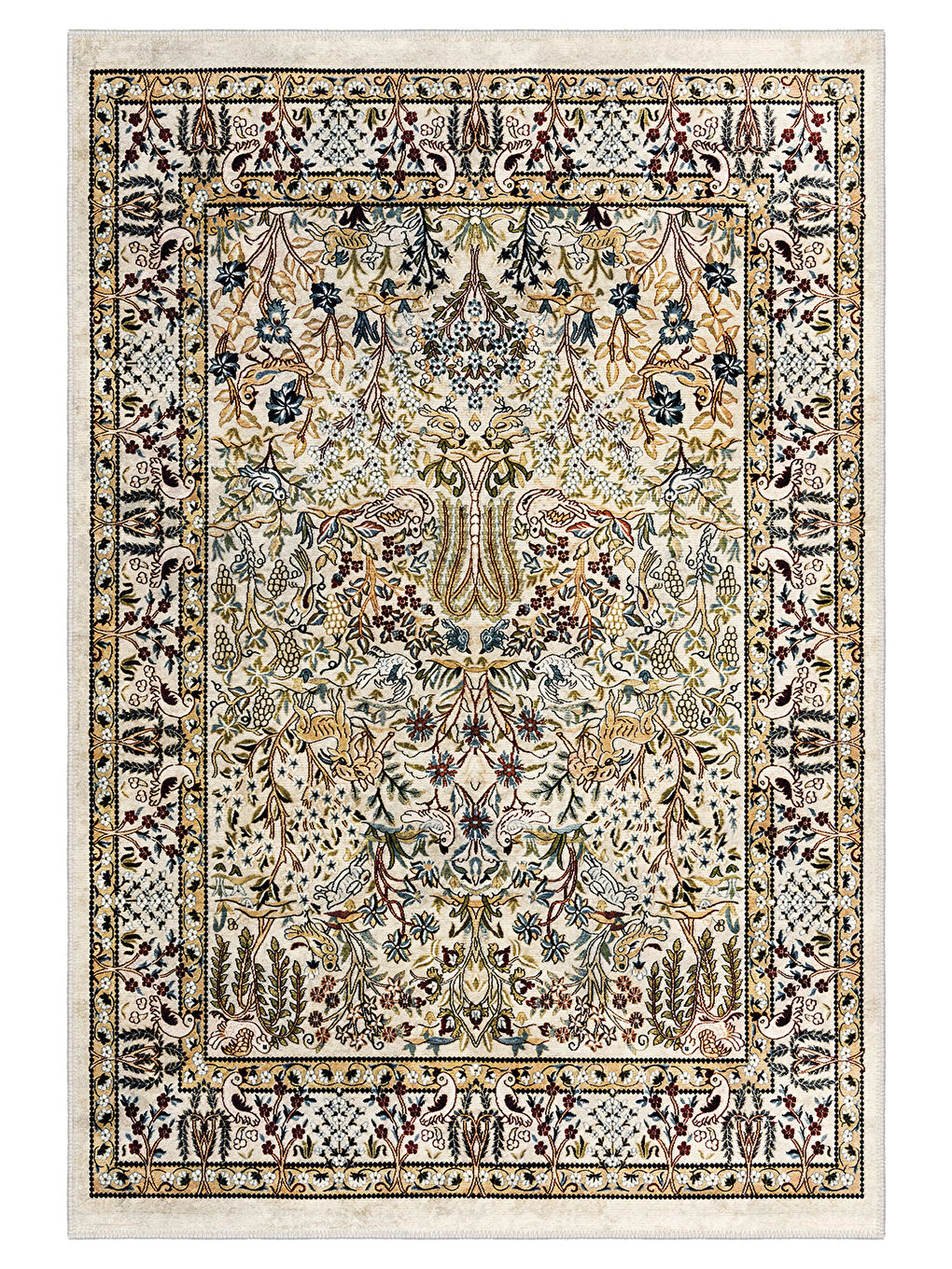 Ekru Dekoratif Özel Tasarım Yıkanabilir İnce Kaymaz Tabanlı Modern Halı KECE FR06