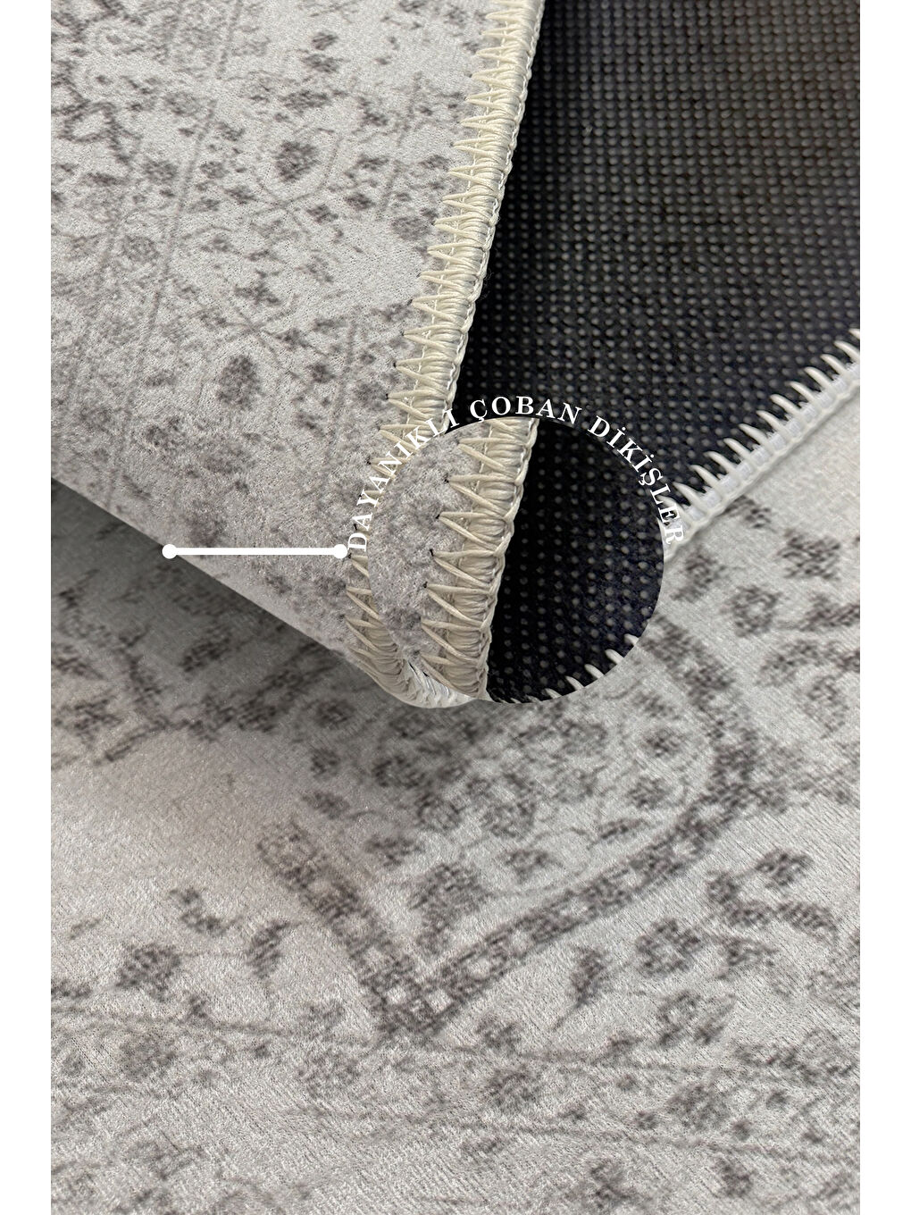 Gri Dekoratif Özel Tasarım Yıkanabilir İnce Kaymaz Tabanlı Modern Halı KECE FR07-3