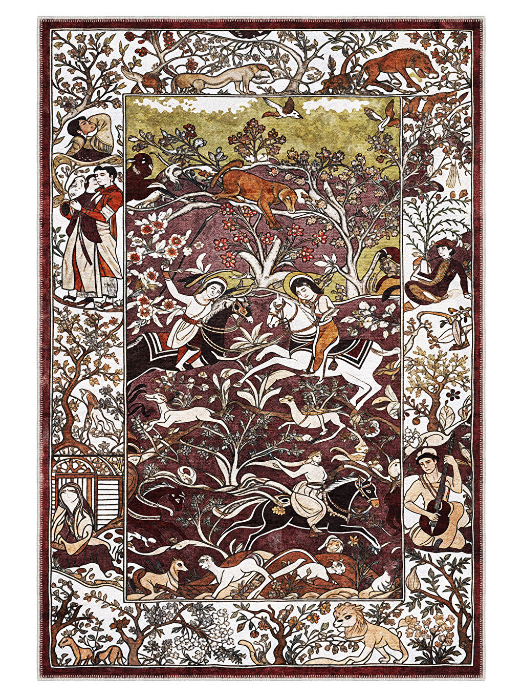 Bordo Dekoratif Özel Tasarım Yıkanabilir İnce Kaymaz Tabanlı Modern Halı KECE FR05