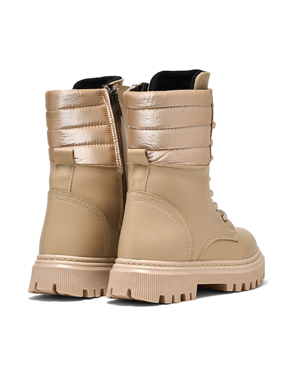 Kız Çocuk Bej Termo Taban Yanı Kapitone Desenli Bağcıklı ve Fermuarlı Bot-2