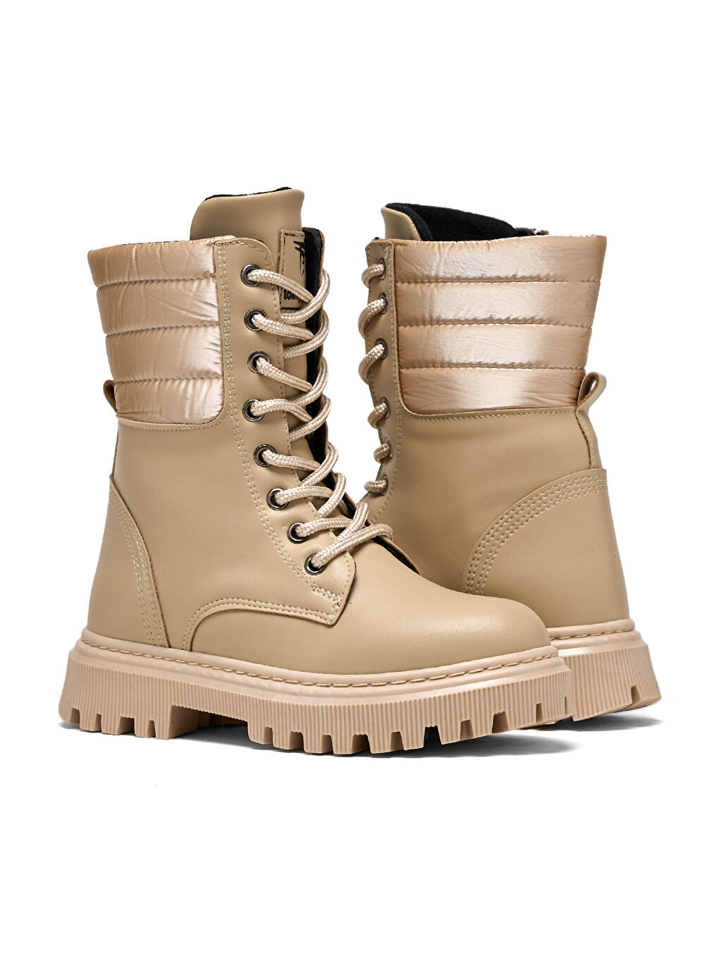 Kız Çocuk Bej Termo Taban Yanı Kapitone Desenli Bağcıklı ve Fermuarlı Bot-4