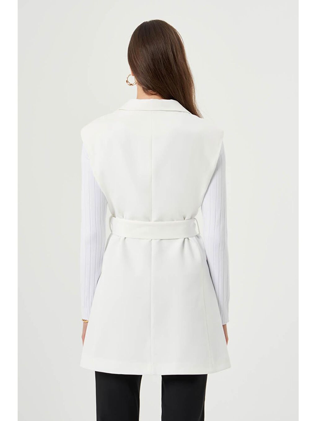 Toka Kemerli Ekru Klasik Yelek-2