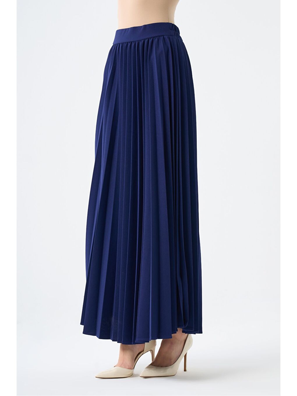 Basic Örme Pliseli Krep Lacivert Etek-2