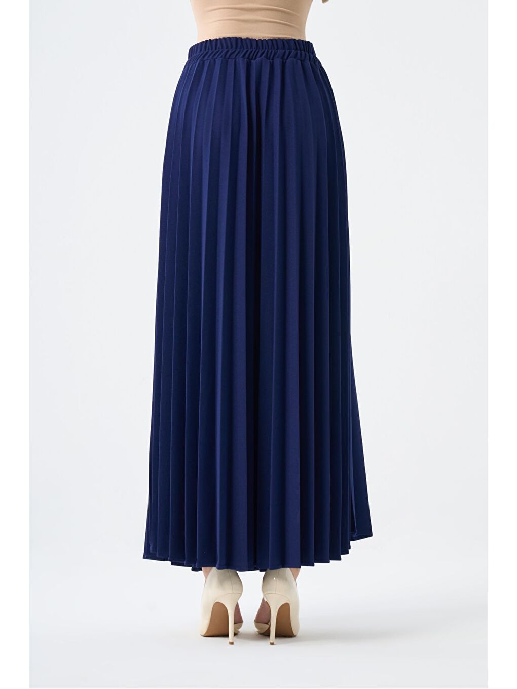 Basic Örme Pliseli Krep Lacivert Etek-3